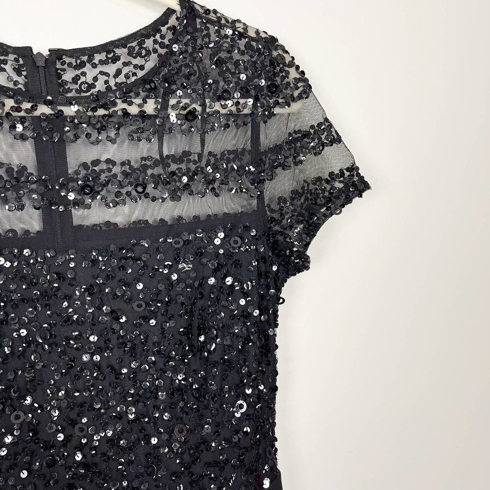 NWT Adrianna Papell Black Short Sleeve Illusion Sequin Bodice Jumpsuit Size 4 - Picture 5 of 12